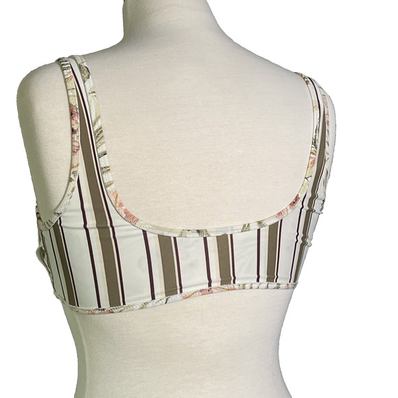 Abercrombie & Fitch Bikini Top Medium Striped/Floral Ivory Padded- Reversible - Picture 5 of 5